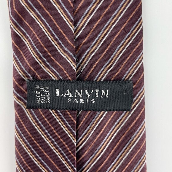 LANVIN Paris Classic 100% Silk Striped Red White Blue Yellow Gold Tie 3" - Picture 2 of 4